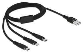 DeLock USB-A 3v1 Lightning, Micro-USB, USB-C černá / Nabíjecí kabel / 1 m (87155)