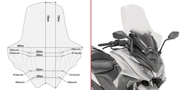 D6110St plexi čiré Kymco AK 550 Ets (17-25), vxš700x660 mm