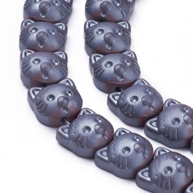 Kočička ze syntetického hematitu - 8 x 8 mm - ocelově šeda - matná - 1 ks
