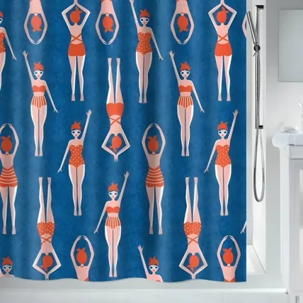 SPIRELLA Sprchový závěs BAIGNEUSES motiv plavkyň modrý / Polyester / 120 x 200 cm