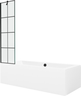 MEXEN/S - Cube obdélníková vana 180 x 80 cm s panelem + vanová zástěna 50 cm, černá vzor 550518080X9505007077