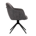 Židle jídelní a konferenční, tmavě šedá látka, černé kovové nohy, otočná P90°+ L 90° s vratným mechanismem - funkce rese