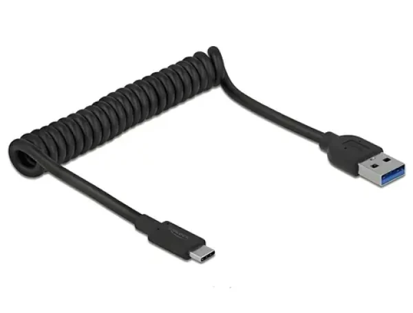 Delock USB-A USB-C černá / Spirálový kabel / USB 3.2 Gen 2 (10 Gbit/s) / 0,3-1,2 m (85349)
