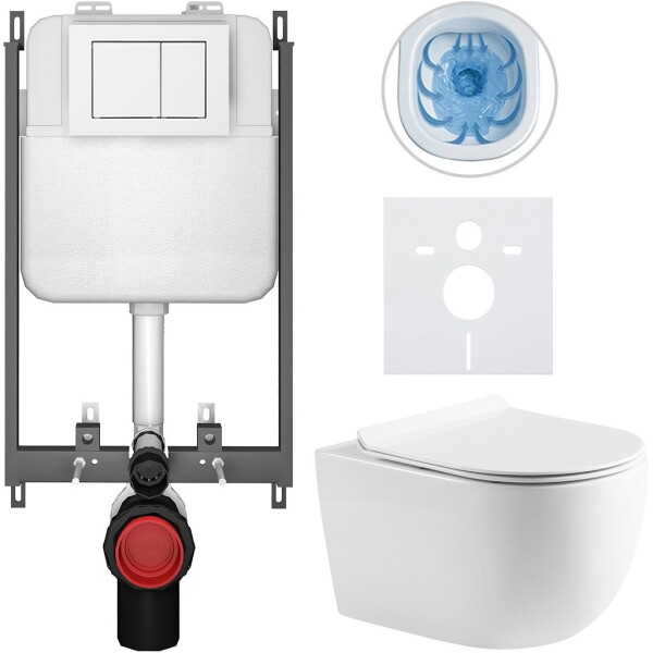 CERANO - Kompletní WC set Basic/Felci - bílá lesklá - WC tlačítko Maxio/Bílá - pro zazdění - 53x37 CER-8050BD86076