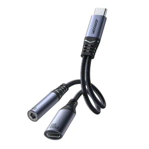 Joyroom SY-C02 Audio adaptér 2 v 1 USB-C - USB-C / 3.5 mm jack černá (6956116773861)