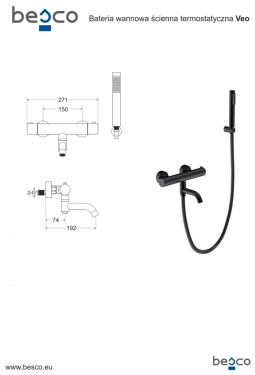 BESCO - Nástěnná termostatická vanová baterie VEO černá s příslušenstvím BABWVSTCZ