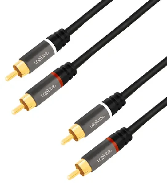 LogiLink audio kabel 2x RCA - 2x RCA 5m černá / Kabel / Pozlacené konektory / Stíněný (CA1207)