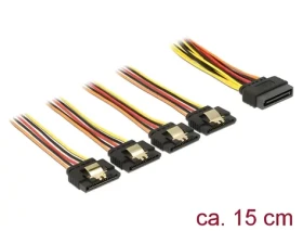 Delock SATA 15 pin / Napájecí kabel / 1x SATA (M) - 4x SATA (F) / s aretací / 15 cm (60156)