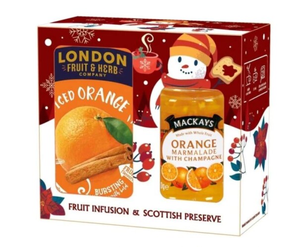 Dárková sada Sněhulák Pomeranč čaj London a džem Mackays