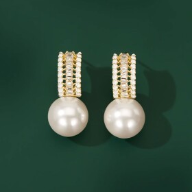 Náušnice s perlou a zirkony Noélle, Zlatá Bílá