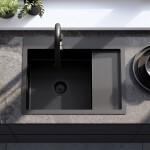 REA - Ocelový dřez Fin Black s kuchyňskou baterií KPL-96014