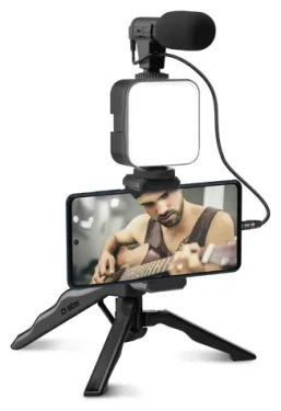 SBS Streamovací tripod / Stativ / Mikrofon a LED světlo / Bezdrátová spoušť / černá (TESTREAMKIT)