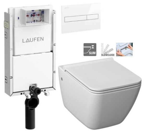 LAUFEN Podomít. systém LIS TW1 SET s bílým tlačítkem + WC JIKA PURE + SEDÁTKO SLOWCLOSE H8946630000001BI PU2