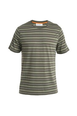 ICEBREAKER Mens Wave SS Tee Stripe, Loden/Lichen/Snow velikost: M