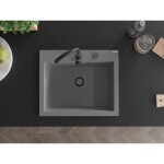 MEXEN/S - Elix granitový dřez 1-miska 600 x 500 mm, šedý, sifon černá 6525601005-71-B