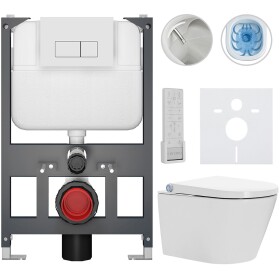 CERANO - Závěsné WC s bidetem Basic/Cronus Premium - bílá lesklá - WC tlačítko Modulo/Bílá - závěsné - nízký modul - předstěnová instalace - 59,3x38,4 CER-8050BD86499