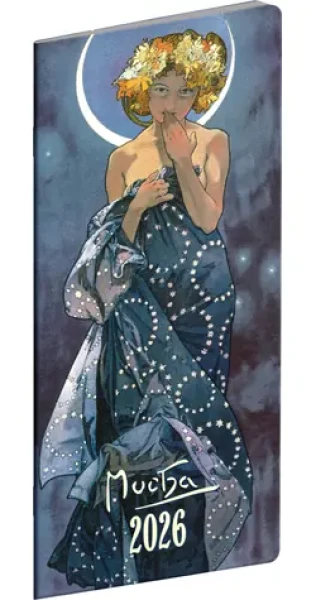NOTIQUE Kapesní diář Alfons Mucha 2026 plánovací měsíční / 8 x 18 cm (PGD-MESPL-35780)