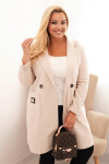 Dámský elegantní plášť Plus Size s límcem a velkými kapsami béžový UNI