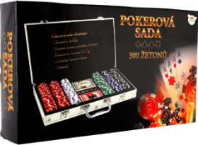 Poker sada 300ks + karty + kostky v hliníkovém kufříku v krabici 40x24x8cm