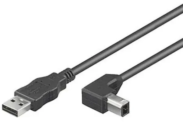 MicroConnect kabel USB2.0 A (M) - USB2.0 B 90° úhel (M) 3m černá / 480Mbit/s (USBAB3ANGLED)