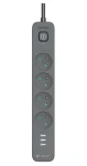 Tracer Power Line+ grafitová / Přepěťová ochrana / 4 zásuvky / USB-A / 1,5 m (TRALIS47027)