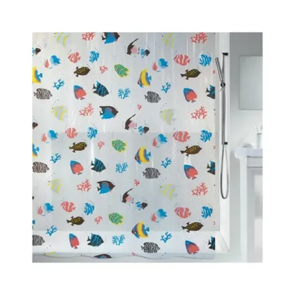 Spirella FISH sprchový závěs motiv rybičky čirý / 180 x 200 cm / PEVA (7610583219602)