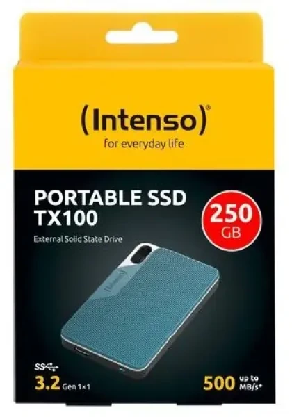 Intenso TX100 250GB šedo-modrá / Externí SSD / USB 3.2 Gen 1x1 / čtení 500 MB/s (3826440)