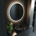 Kielle - Idolio Zrcadlo s LED osvětlením a vyhříváním, průměr 80 cm, černá 50324044