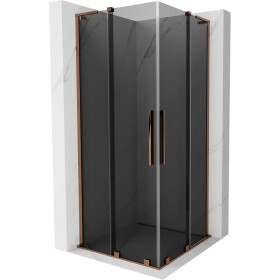 MEXEN/S - Velar L Duo sprchový kout, posuvné dveře 90 x 90, grafit, růžové zlato 871-090-090-02-43-60