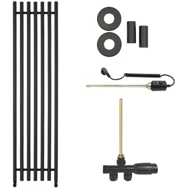 CERANO Koupelnový radiátorový set Valerio - kombinované vytápění, termo tyč - boční jednobodové připojení - 600W - černá matná - 1560x390 mm