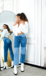 Trendy patchworkový vzhled Boyfriend Jeans denimblue