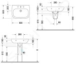 DURAVIT - D-Code Umyvadlo 650x500 mm, s přepadem, s otvorem pro baterii, bílá 23106500002