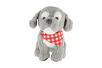 Pes/Pejsek sedící se šátkem plyš 26cm šedivý v sáčku 0+