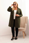 Dámský elegantní plášť Plus Size s límcem a velkými kapsami khaki UNI