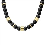 Pánský korálkový náhrdelník Joaquin Gold - 10 mm černý Onyx, Černá 47 cm