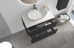 CERANO - Koupelnová skříňka Velora - černá matná, úchytka černá + deska z lit. mramoru Elanys - 12 mm - bílá matná - 100x54,2x46,5 CER-679431