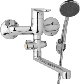 JB Sanitary Nástěnná umyvadlová a sprchová baterie TIRA, rozteč 150 mm, otočný přepínač, s příslušenstvím, ramínko 300 mm D10 37 11