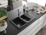 MEXEN/S - Gaspar granitový dřez 1.5 s odkapávačem včetně baterie Flora, černá/stříbrná 6507-73-670401-00