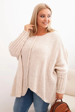 Dámský svetr Plus Size z akrylu volného střihu s rukávem 3/4 béžový UNI