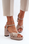 Lakové dámské sandály na podpatku béžové D&A MR38-668 37