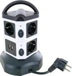 Schwaiger zásuvková věž 7x Schuko černá, bílá / Prodlužovací kabel / 1x USB-A / 1x USB-C / 1,8 m / IP44 (STDT2718)