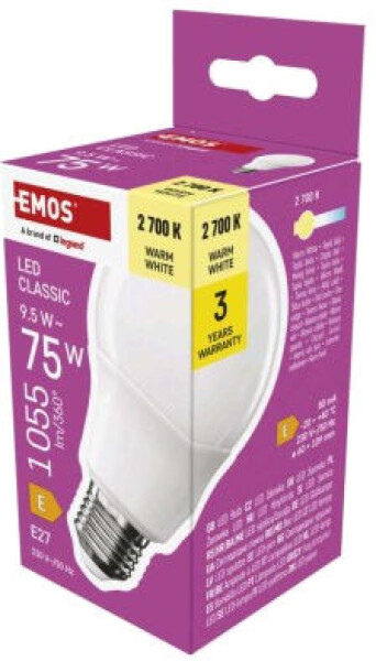 Emos Led žárovka Classic A60 / E27 / 9,5 W (75 W) / 1055 lm / teplá bílá