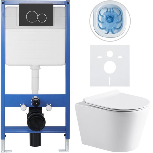CERANO - Kompletní WC set Profi/Carlito - bílá lesklá - WC tlačítko Duo/Černá matná - předstěnová instalace - 48,5x36,5 CER-8050BD84299