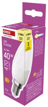 Emos Led žárovka Classic svíčka / E14 / 4,2 W (40 W) / 470 lm / teplá bílá