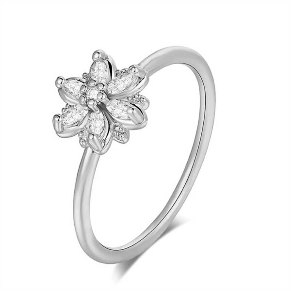 Prsten se zirkony Lorenza květina, Stříbrná