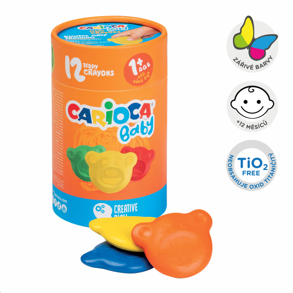Carioca voskovky Baby Teddy 1 +, dóza, 12 ks