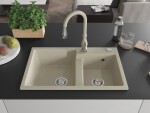 MEXEN/S - Tomas granitový dřez 2-bowl včetně baterie Savita, béžová 6516-69-672601-69