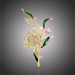 Luxusní květinová brož se Swarovski Elements krystaly, Zlatá