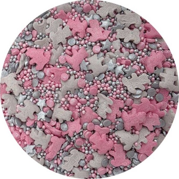 Cukrové zdobení Růžovo-stříbrní medvídci 80g - I LOVE CAKES