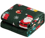 DumDekorace Prošívaný vánoční přehoz s motivem Santa Clause - zelený dekorativní přehoz Šířka: 200 cm | Délka: 220 cm